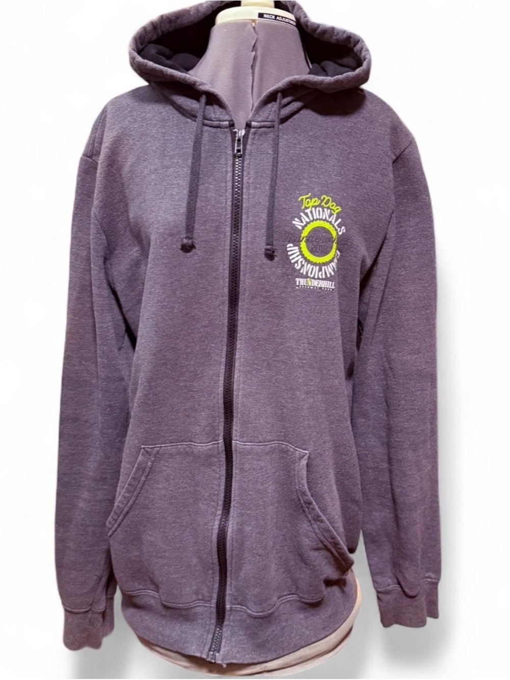 District Gray Zip-Up Hoodie with Neon Yellow Graphic